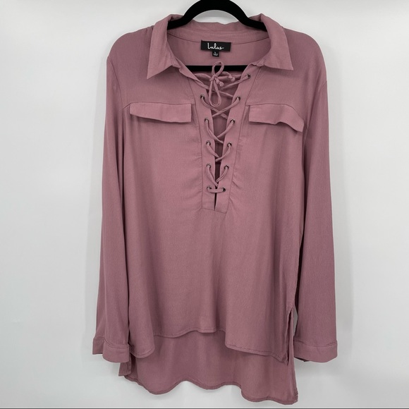 Lulus Tops - Lulu's High Low Lace Up Front Blouse